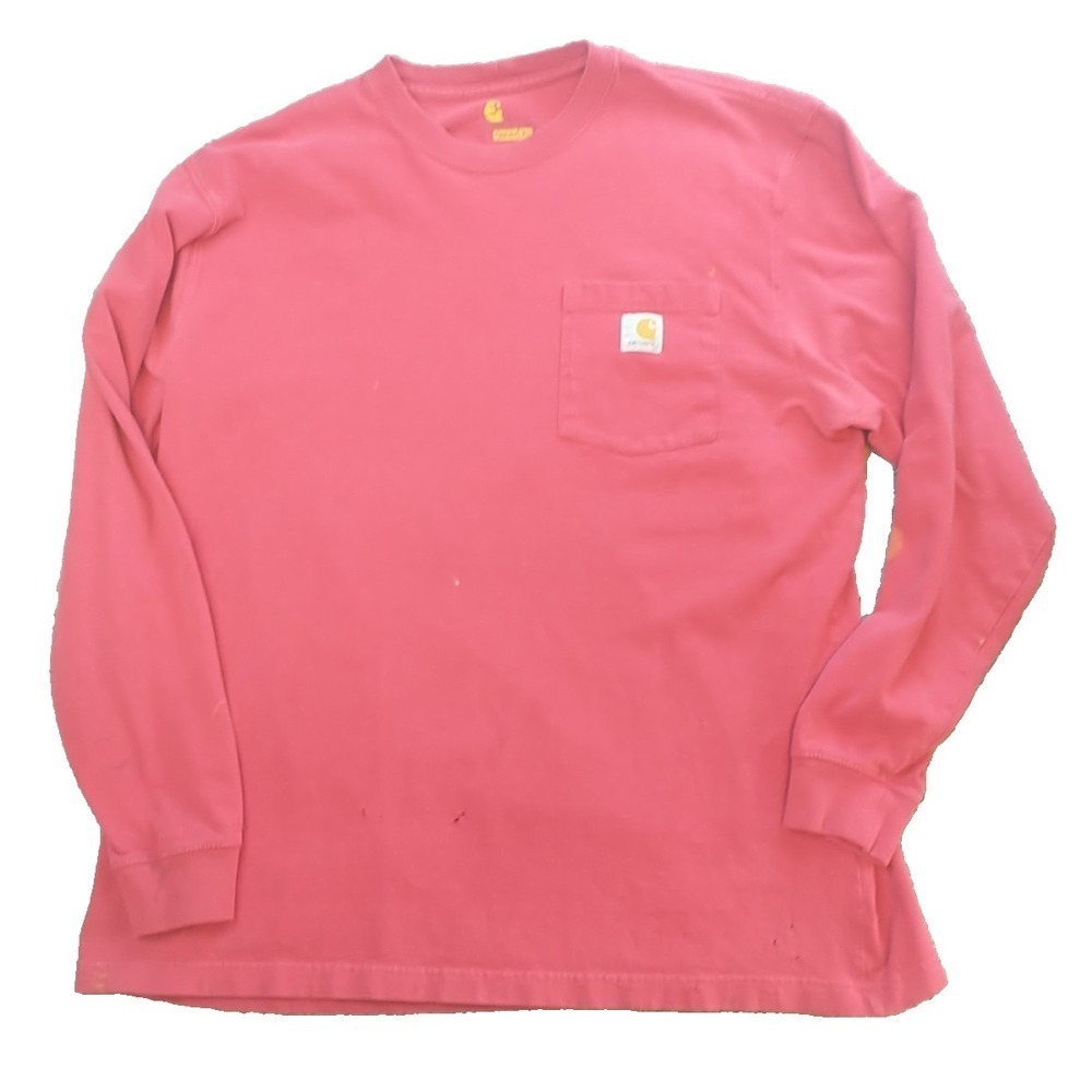 Carhartt Mens Original Fit Long Sleeve Pocket T-Shirt Red Size L Heavyweight